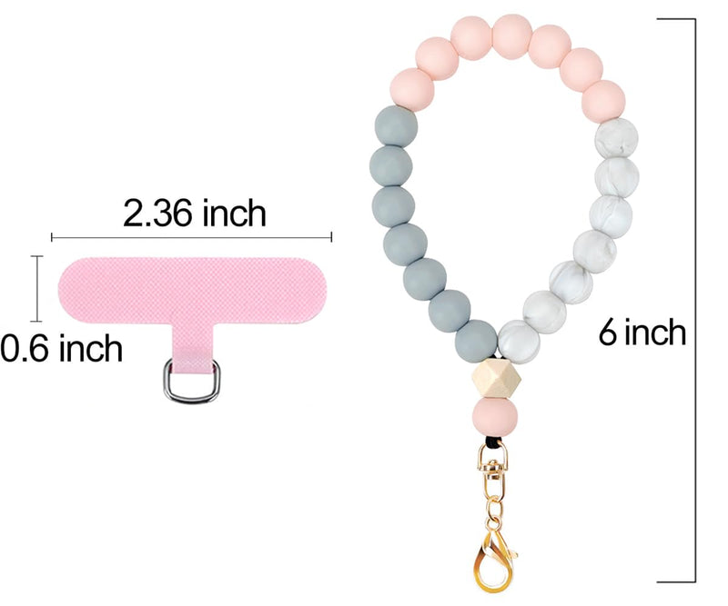 [Australia - AusPower] - Marble Silicone Beaded Phone Wrist Strap, Cellphone Lanyard with Tether Tab, Elastic Hands-Free Wristlet Bracelet Pink 