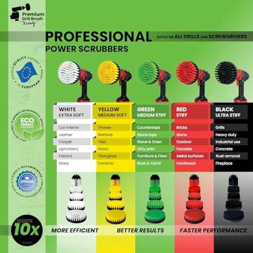 Premium Drill Brush, Medium-Stiff 5pcs Kit, Green, Indoor, Marine