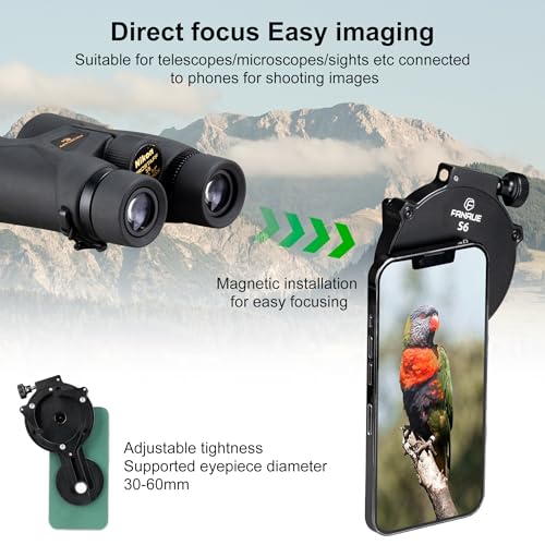 FANAUE Telescope Phone Adapter, Spotting Scope Smartphone Phone Mount for Binoculars Monocular Microscope, Magnetic Cell Phone Digiscoping Holder for Camera Photography