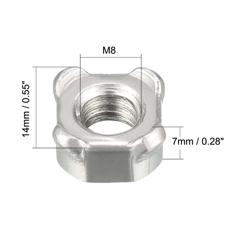 [Australia - AusPower] - uxcell Weld Nuts,M8 Square UNC Coarse Carbon Steel Machine Screw Silver Pack of 10 
