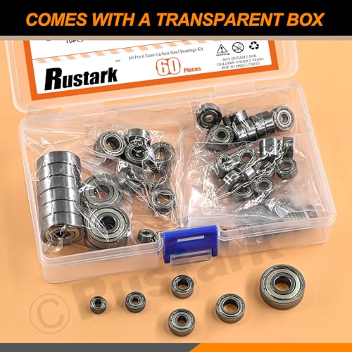 60Pcs 6 Sizes Carbon Steel Ball Bearing Deep Groove Ball Bearing Double Shielded Bearings for Furniture Wheels Skateboards Scooters