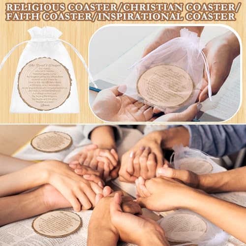 50 Sets Christian Church 4" Bible Verse Cork Coaster Bulk Gift Bag, Wood