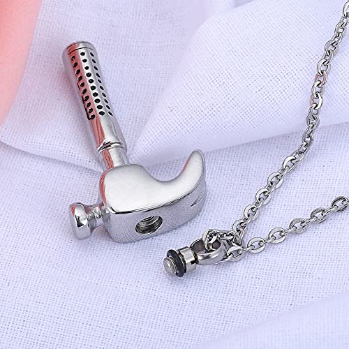 YSAHan Hammer Shape Cremation Urn Necklace Ashes Memorial Pendant Stainless Steel Locket Keepsake Jewelry for Dad Mom Grandpa