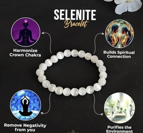 Taluka Selenite Bracelet For Men & Women Adjustable 8mm Gemstone Bracelet