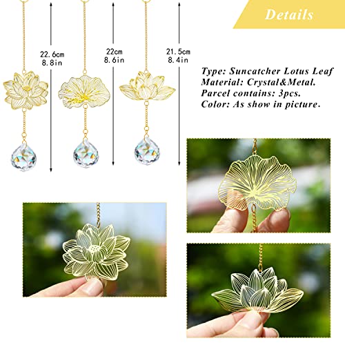 Lotus Leaf Crystal Suncatcher Prism Pendant Window Hanging Decor Gold&clear-3pcs