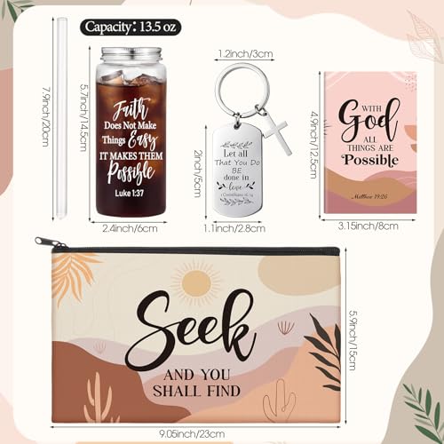 Mimorou 30 Pcs Bulk Christian Gifts for Women 13.5 oz Bible Verse Plastic Tumblers with Lids Straws Religious Socks Boho Cosmetic Bags Notepads Scripture Keychains Church Favors Christmas Faith Gifts
