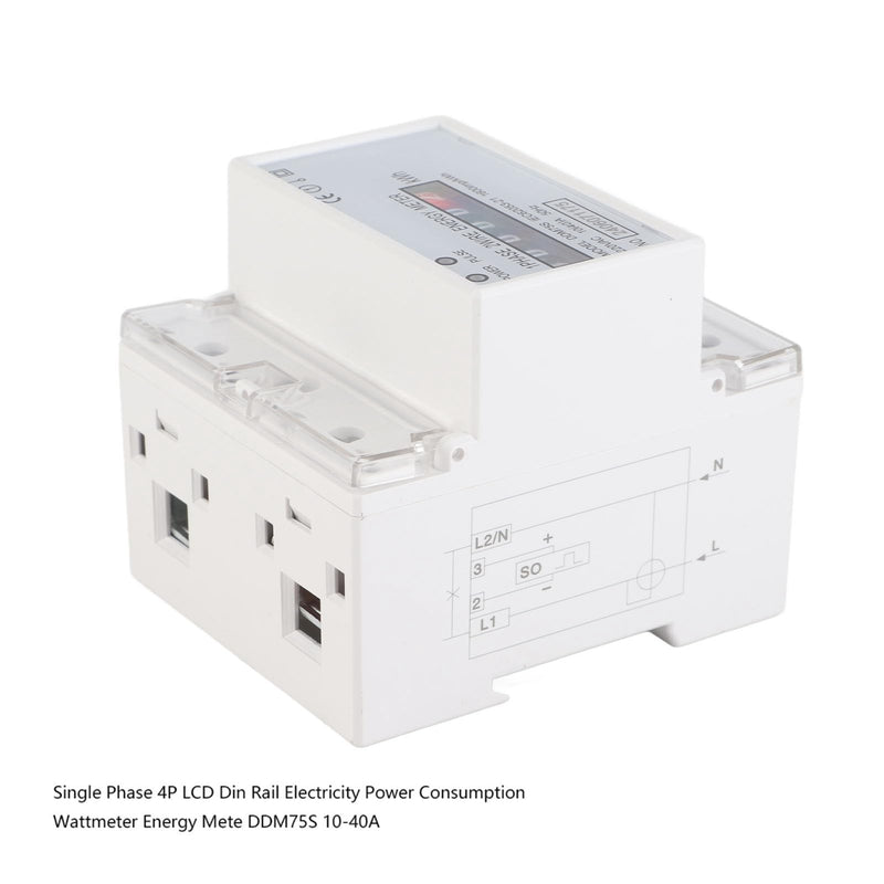 [Australia - AusPower] - Energy Meter, DDM75S Single Phase 4P LED Din Rail Energy Meter, Power Consumption Meter 10-40A KWh Meter with Passive Pulse Output 