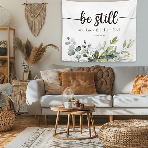 OXW Floral Christian Tapestry Wall Hanging, Christian Spiritual Decor Be Still And Not That I Am God