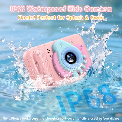 Underwater Camera for Kids - IP68 Waterproof Camera, 48MP Dual Lens, 1080P Video Recording, Toddler Camera for Pool & Beach, Ideal Christmas Birthday Gifts for Boys Girls Age 3-12(Cute Pink) Cute Pink