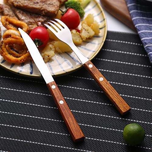 Set of 16 stainless steel dinner forks with wooden handles from HAPPY KIT stainless steel flatware set, silverware for dining.