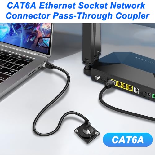 XMSJSIY D-Type RJ45 CAT6A Panel Mount Adapter Coupler Ethernet Socket | D-Type RJ45 8P8C Female to Female Extender Adapter LAN Network CAT6A Connector Pass-Through Coupler for CAT6A/CAT6/CAT5E/CAT5