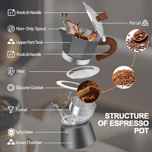 Aluminum 3 Cup 150ml Moka Pot Express Coffee Maker Stovetop Grey