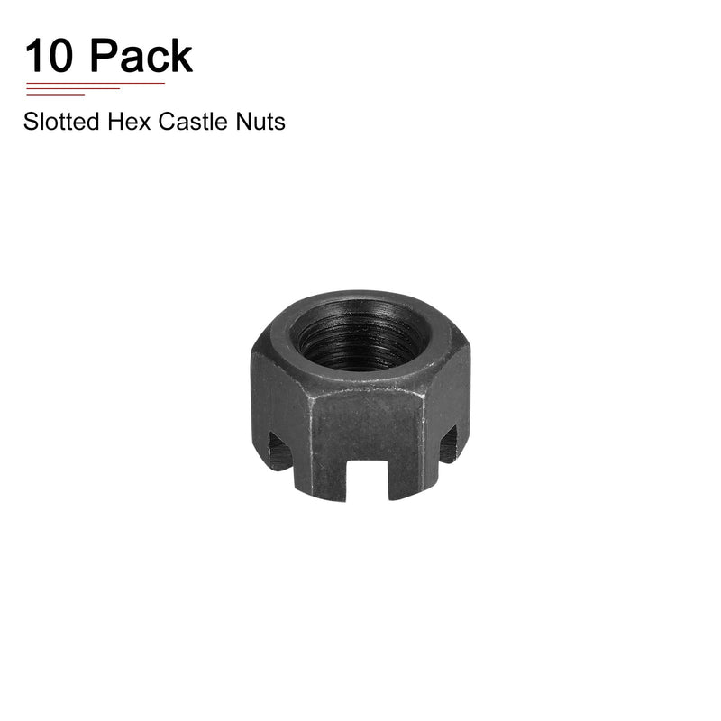 [Australia - AusPower] - M12x1.25mm(DxP) Slotted Hex Castle Nuts - 10Pack - Good for Machinery Repairing - Carbon Steel Blackened Hexagon Nuts - Black M12x1.25mm 