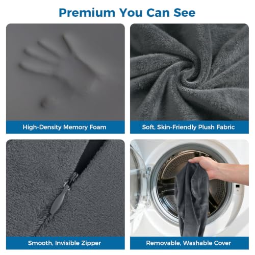 Grey memory foam knee pillow with strap for side sleepers, medium size, designed as a leg positioner pillow for comfort.