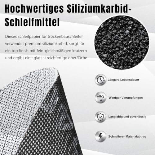 Sanding grid 225 mm, P120 sanding discs for drywall sanders | Pack of 10, dust-free anti-clogging design, thickened fastener, silicon carbide, drywall wood metal loops 120 grit