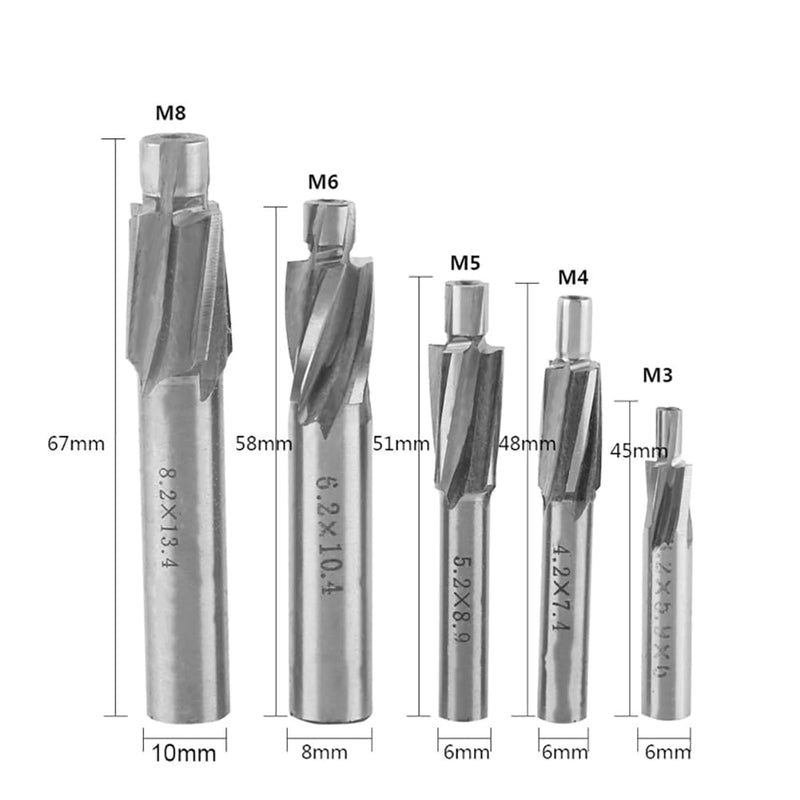 [Australia - AusPower] - Akozon 5pcs M3-M8 Slotting Counterbore End Mill Cutter Solid Slot Countersink End Mill Drill Bit 