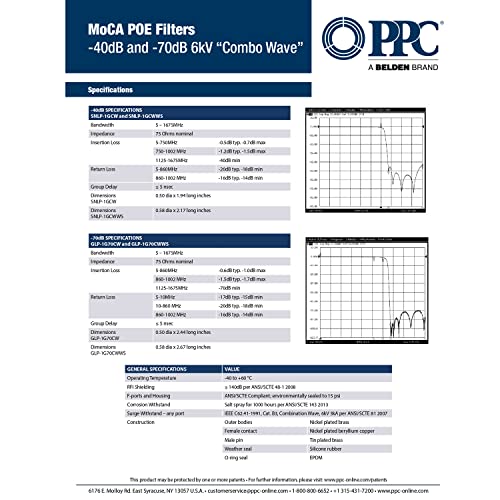 PPC 2520A GLP-1G70CWWS MoCA 'POE' coaxial filter cable TV eliminates multiroom DVR interference & modem