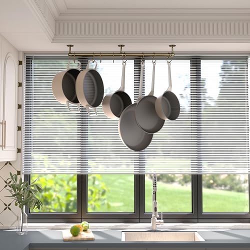ROTHLEY Stainless Steel Hanging Pot Rack Hanger: 23.7 Inch Pot and Pan Hanger Wall Mounted Hanging Pot Bar Rack Heavy Duty Pot Hangers Kitchen Rail with 8 S Hooks (Antique Brass) Antique Brass