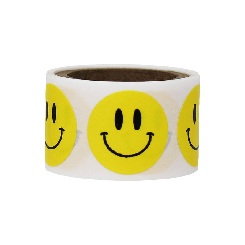 Yellow Happy Face Labels 0.75 Inch Small Roll 50 Total Adhesive Stickers