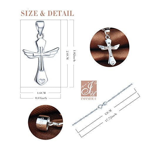 Infinite U Classic Girls/Women Angel Wings Cross Pendant Necklace made of 925 Sterling Silver (with Gift Bag)