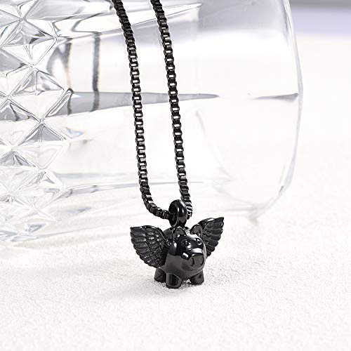 XSMZB Flying Pig Cremation Jewelry for Ashes Cute Pig Urn Necklace for Pet/Human Funeral Keepsake Pendant Hold Ashes Black