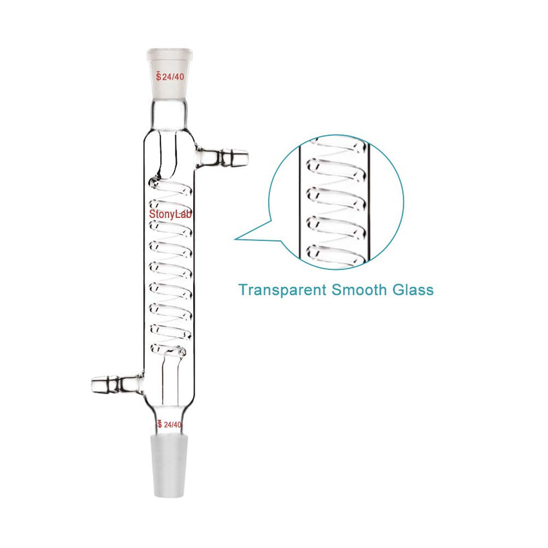 StonyLab Borosilicate Glass Graham Condenser with 24/40 Joint 200mm Jacket Length Lab Condenser 200 mm