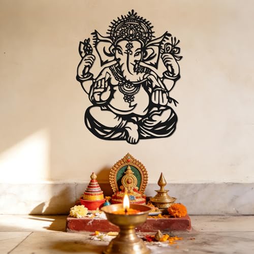 Slickss Ganesha Black Wall Art, Indian Metal Decor for Pooja Room