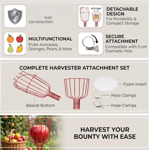 GLOGLOW red detachable fruit picker basket for 3cm diameter picker pole
