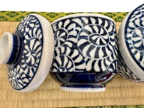 Japanese Porcelain Chawan-mushi Cups with Lid, 3.6 x 3.9 inches, 7.8 Fluid Ounces, Mino Ware Karakusa Arabesque pattern, Set of 2 TG16921 from Japan (Karakusa)