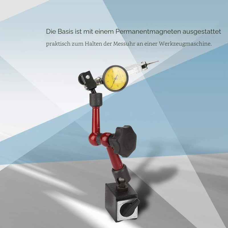 0.01mm Dial Gauge with Magnetic Holder 0-0.8mm Magnetic Measuring Tripod for Lathe Metalworking Precise Measurement with Adjustable Arm for Workshop and Industry
