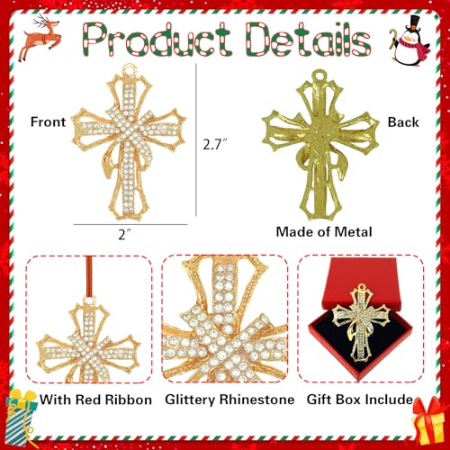 Gold Cross Christian Christmas Ornaments 2026 Religious Ornament for Christmas Tree Metal Cross Hanging Ornaments for Women Men Religious Nativity Keepsake Gifts Rhinestone Ornament Cross1