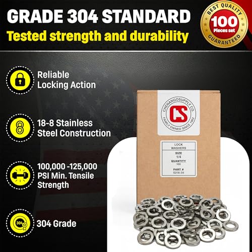 Chenango Supply 1/4-inch stainless steel spring lock washers against a white background