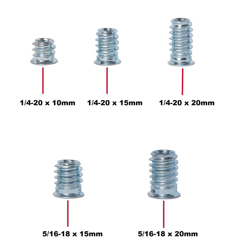 220pcs Threaded Inserts for Wood, 1/4-20 x 10mm 15mm 20mm, 5/16-18 x 15mm 20mm, Wood Screw Insert Nut 1/4-20 x 10/15/20mm & 5/16-18 x 15/20mm*220pcs