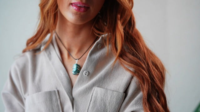 Ayana Crystals Chrysocolla Necklace for Women - Handmade Genuine Healing Crystal Pendant, Spiritual & Emotional Balance, Aligns Throat & Heart Chakras, Birthstone for September