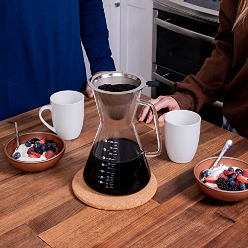 London Sip Glass Pour Over Coffee Carafe Coffee Maker with Reusable Stainless Steel Filter, Ergonomic Handle, and Easy-Pour Spout, 8-Cup (1200 mL) 40.6 Ounces