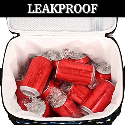 Insulated Cooler Lunch Bag Usa American Flag Vintage Lunch Box Leakproof Large Tote Bag Reusable for Women Men Picnic Travel (15L)