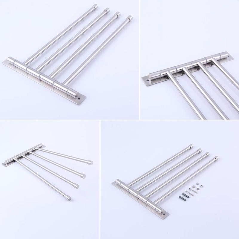 GERZWY Swivel Towel Bar SUS 304 Stainless Steel 4-Arm Bathroom Swing Hanger Towel Rack Holder Storage Organizer Space Saving Wall Mount Brushed Finish HYG04-LS