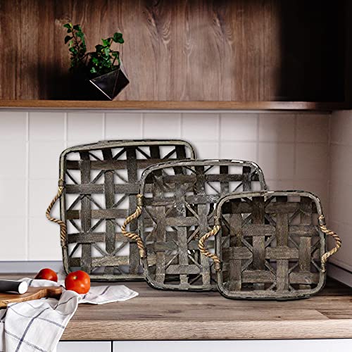 CWI Square Tobacco Basket with Metal Straps - Small, Medium, and Large Hanging Basket for Wall Storage and Decorations - 3 - Dark Brown