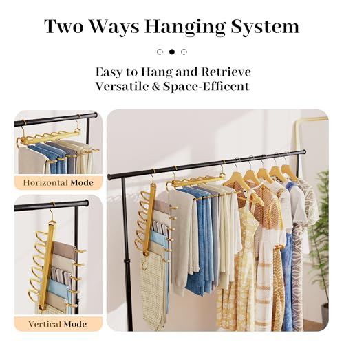 Pants Hangers,2 Pack Golden Metal Alloy Hangers Closet Organizer,Sturdy Space-Saving Clothes Pants Hangers, Closet Organizers for Pants Jeans Skirts Scarf Legging
