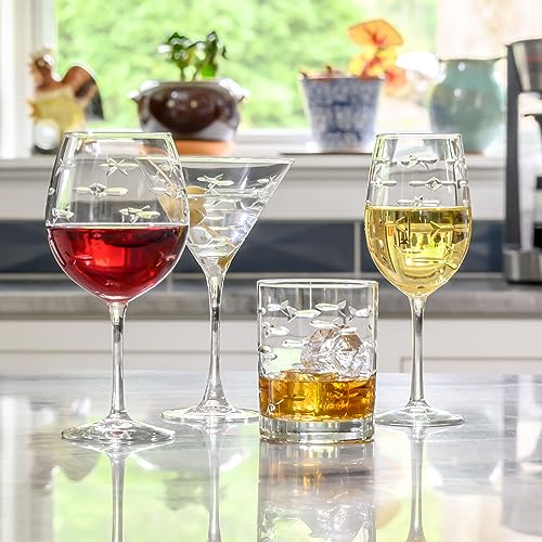 Rolf Glass School of Fish 13 oz Double Old Fashioned Whiskey Cocktail Glass | Set of 2 | Engraved Lead-free Tumbler Glasses | Made in the US 13oz Double Old Fashioned 2 Count (Pack of 1)