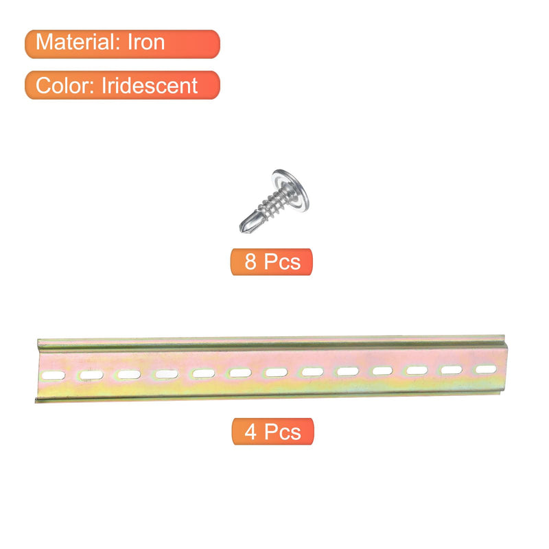 [Australia - AusPower] - MECCANIXITY DIN Rail Slotted Iron Mounting Guide 10 Inch x 1.4 Inch x 0.3 Inch for Electrical Industrial Products Iridescent 4 Pcs 