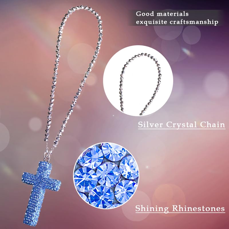 Cross for Car Mirror Hanging,Christian Car Accessories &Rearview Mirror Accessories，Sparkling Rhinestone Cross for Men & Women Blue