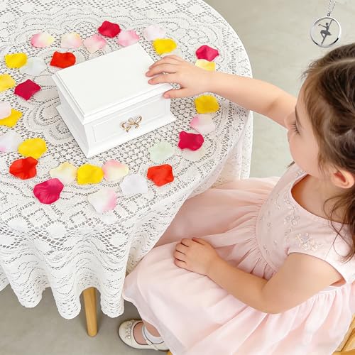 Liou PapaQ White Musical Jewelry Box with Ballerina for Girls and Women, Wooden Storage Organizer with Mirror,Swan Lake Tune, Great Gifts for Christmas,Birthday and all Holidays