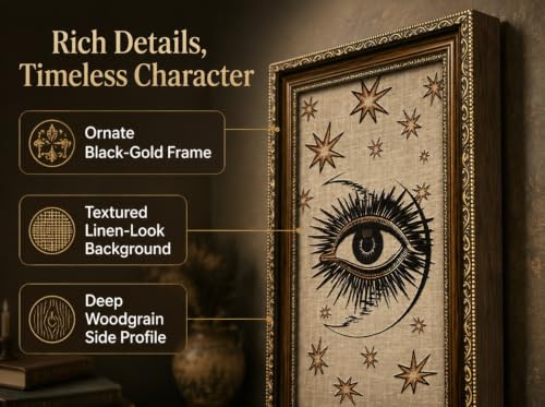 PZBPIUY Vintage Mystical Evil Eye Moon and Stars Framed Wall Art Eyes 11"L x 9"W