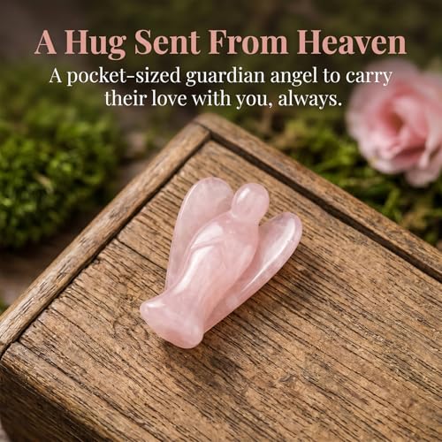 Rose Quartz Crystal Angel in Tin, Guardian Angel Gifts,Memorial Gift for Loss of Loved One, Sympathy Gifts for Women,Bereavement Gifts for Loss of Mum Dad,Condolence Gifts with Inspirational Quote
