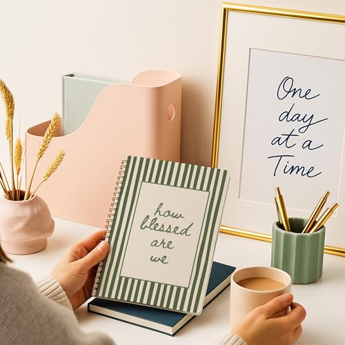 Green Striped Christian Bible Prayer Spiral Notebook Journal for woman, How Blessed Are We Religious Journal for Bible study Notebook, 5.5x8.3 Inch Green-How Blessed Are We