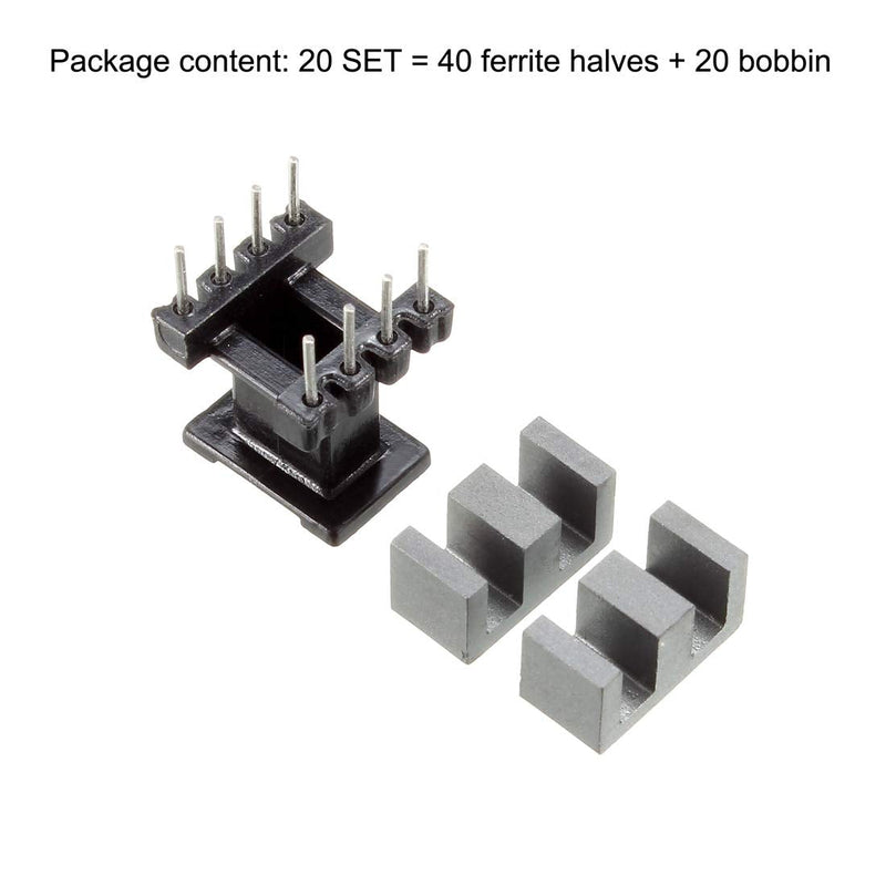 [Australia - AusPower] - uxcell 20 Sets EE10 4 with 4pin Transformer Bobbin PC40 Ferrite Core Vertical 40 Ferrite Halves and 20 Bobbin 