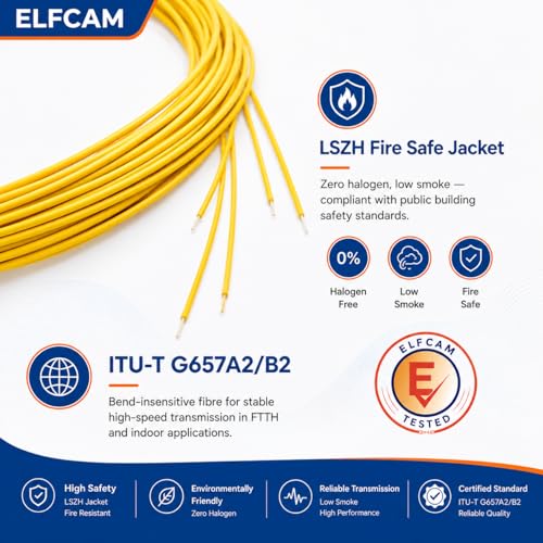Elfcam - Fibre Optic Pigtail Set Single Mode OS2 with Plug Type SC/APC, Consists of 12 Individual Fibre Optic Pigtails, Yellow OS2 SC/APC Yellow