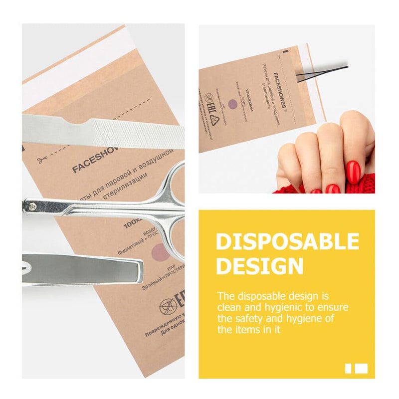 [Australia - AusPower] - GLEAVI Nail Art Bag: 50Pcs Disposable Self Sealing Cleaning Pouch Manicure Disinfection Kraft Paper Bags for Encapsulating Dental Tool Oral Cavity Beauty 