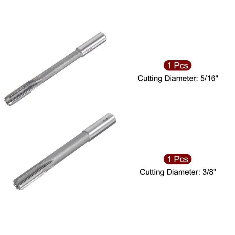 [Australia - AusPower] - uxcell 3/8" and 5/16" Chucking Reamer Set, High Speed Steel HSS Lathe Machine Reamer 6 Straight Flutes, Round Shank Milling Cutting Tool, for Metal Non-Ferrous Metal Copper 